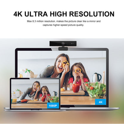 Belro 4K Ultra High Resolution Webcam capturing clear image of the sleek black camera with adjustable stand and lens details