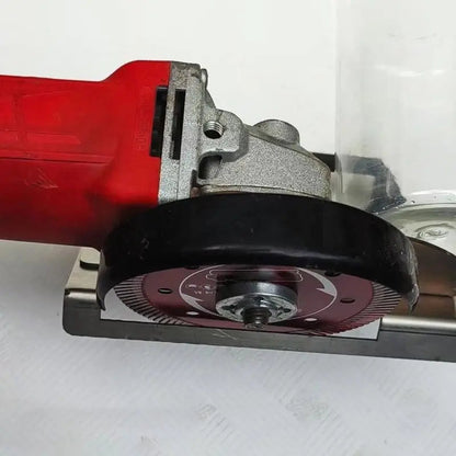 Mivoza angle grinder tile holder for 45° bevel cuts, vibration-free and precise, ideal for tiling and home improvement projects.