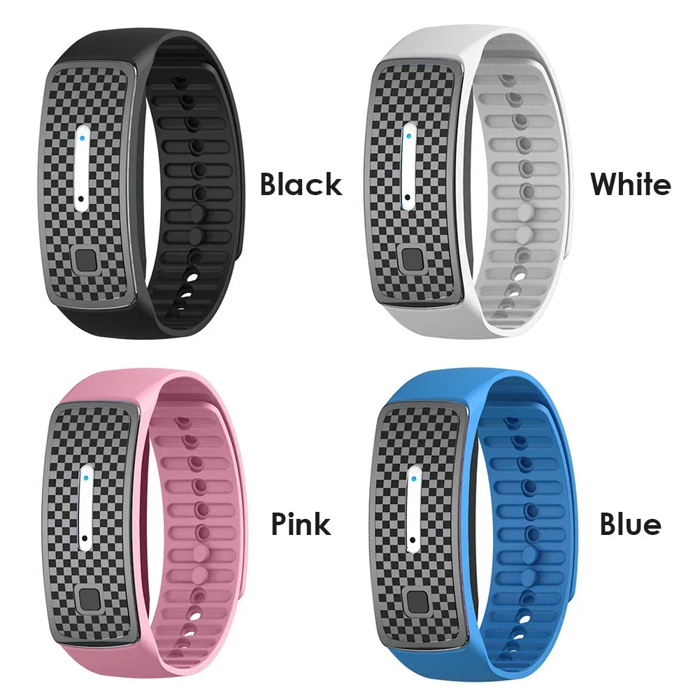 Belro ultrasonic mosquito repellent bracelet with USB charging, black wristband designed to repel mosquitoes effectively.