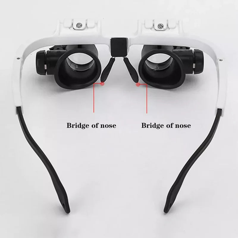Belro LED glasses magnifier with headband, 8x, 15x, 23x magnification, featuring built-in LED light for detailed viewing.