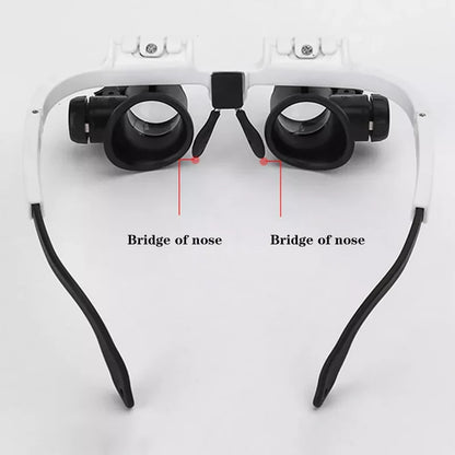 Belro LED glasses magnifier with headband, 8x, 15x, 23x magnification, featuring built-in LED light for detailed viewing.