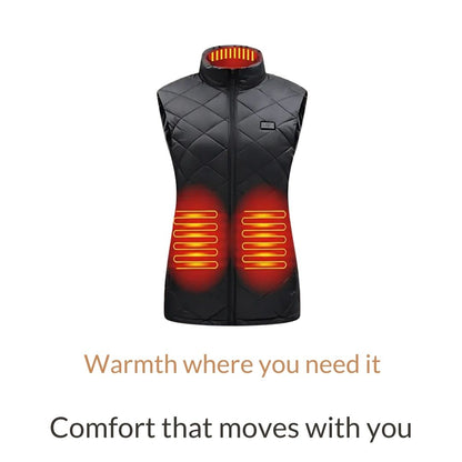 Women’s heated gilet by Belro, lightweight activewear vest with built-in heating elements, designed for warmth and comfort.