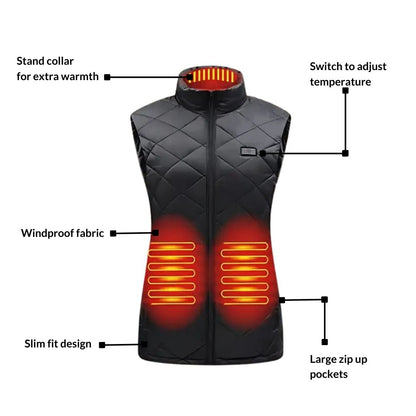 Women's heated gilet by Belro, lightweight activewear vest with heating panels for warmth and comfort during outdoor activities.