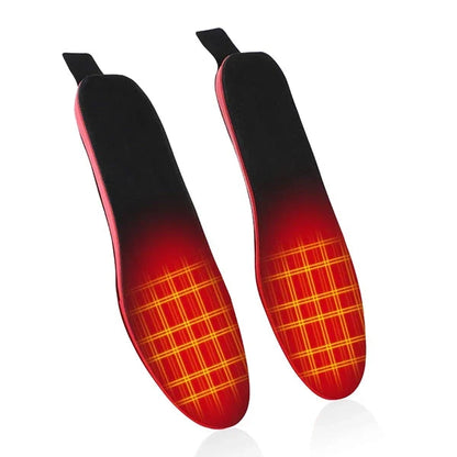 Belro rechargeable heated shoe insoles inside footwear, showing the warm, insulated design for cold weather comfort.
