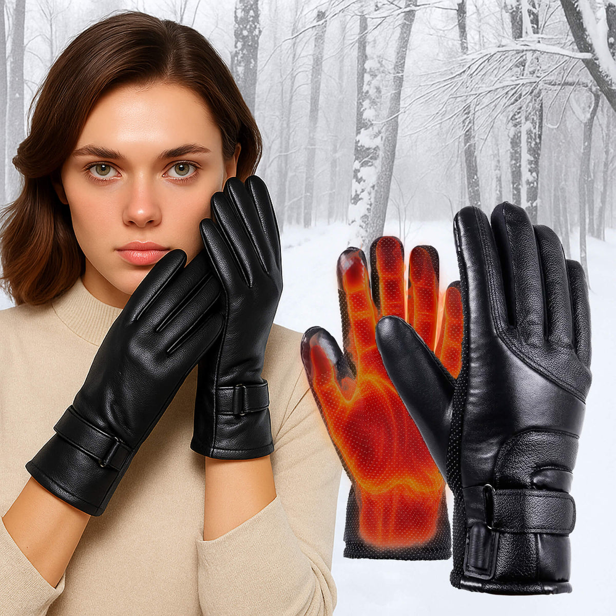 BowLift heated women's gloves with USB recharge, waterproof thermal winter gloves, showing the insulated, gloves with heating elements.