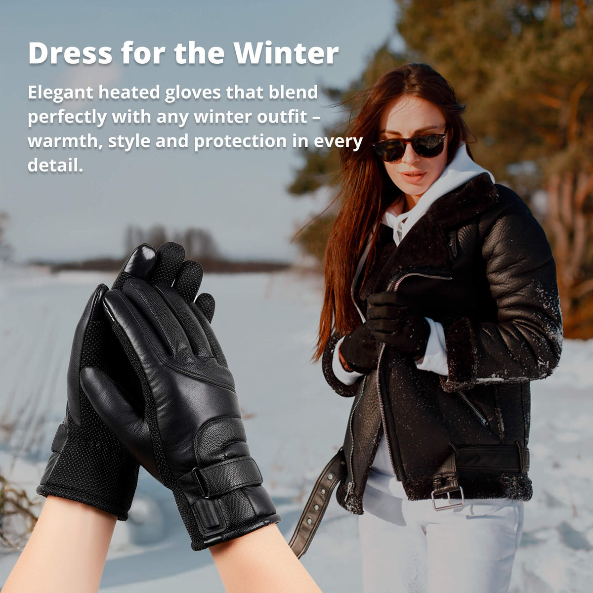 Warm waterproof women's heated gloves by BowLift, USB rechargeable thermal winter gloves with touchscreen fingertips.
