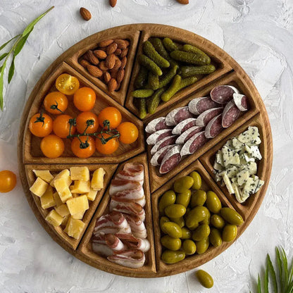 Wooden snack serving tray by Mivoza, stylish and versatile for home entertaining and relaxing moments in the kitchen.