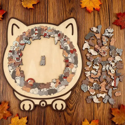 Wooden cat-shaped 3D puzzle by Mivoza, a children’s educational shape sorter toy for home and living hobbies.