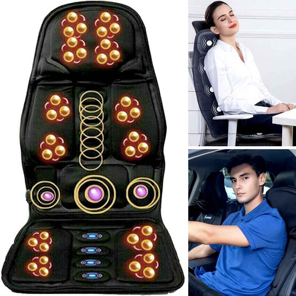 Belro massage chair cushion with heated neck pillow, electronic personal care massager with ergonomic design and plush fabric.