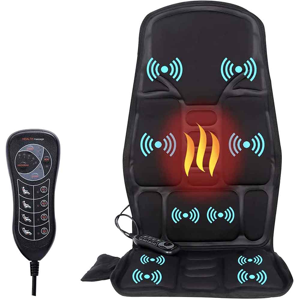 Belro massage chair cushion with heated neck pillow, featuring ergonomic design and soft fabric for relaxing personal care.