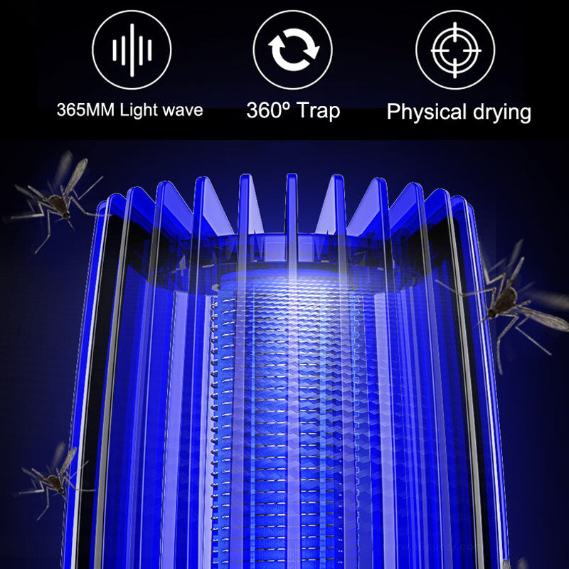 Belro 2-in-1 rechargeable mosquito killer for outdoor use, showing the device with UV light and insect trap in a garden setting.