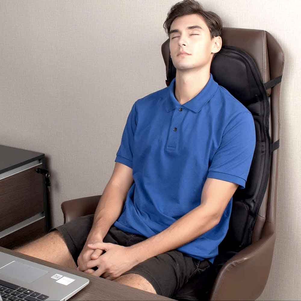 Belro massage chair cushion with heated neck pillow, ergonomic design for soothing personal care and relaxation.
