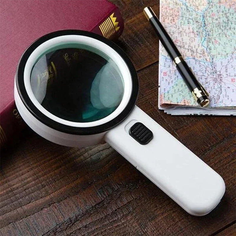 Belro 30x optical magnifier with built-in LED light, showcasing its compact design and adjustable focus for detailed viewing.