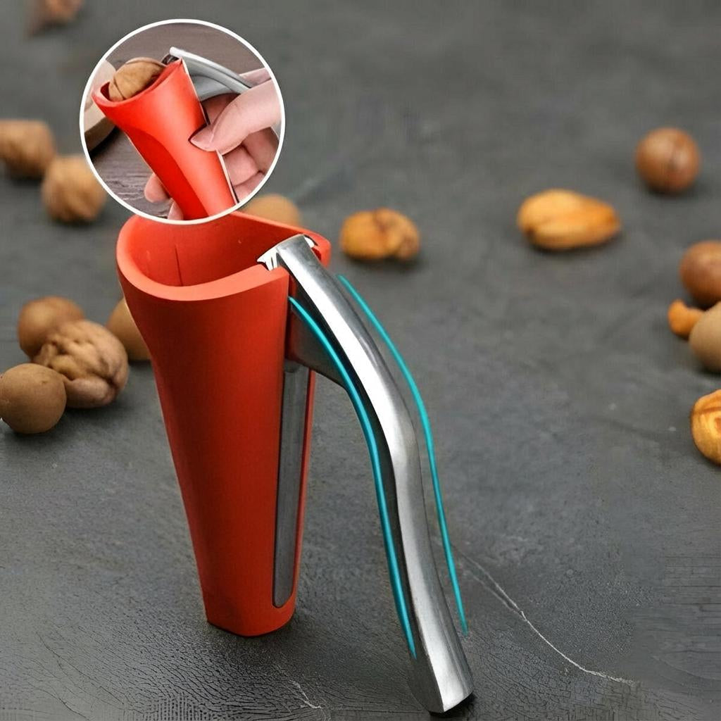 Belro ergonomic nutcracker with lever mechanism for easy shell cracking, shown on a kitchen countertop.