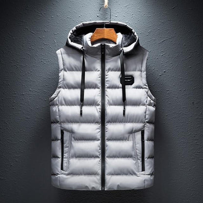 Belro plain hooded vest in neutral fabric, showcasing its simple design and comfortable fit, perfect for casual layering.
