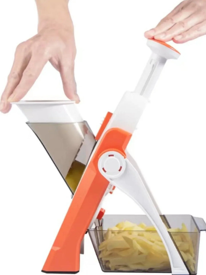 Belro kitchen slicer with adjustable thickness and collection container, ideal for precise slicing in home and garden kitchen tasks.