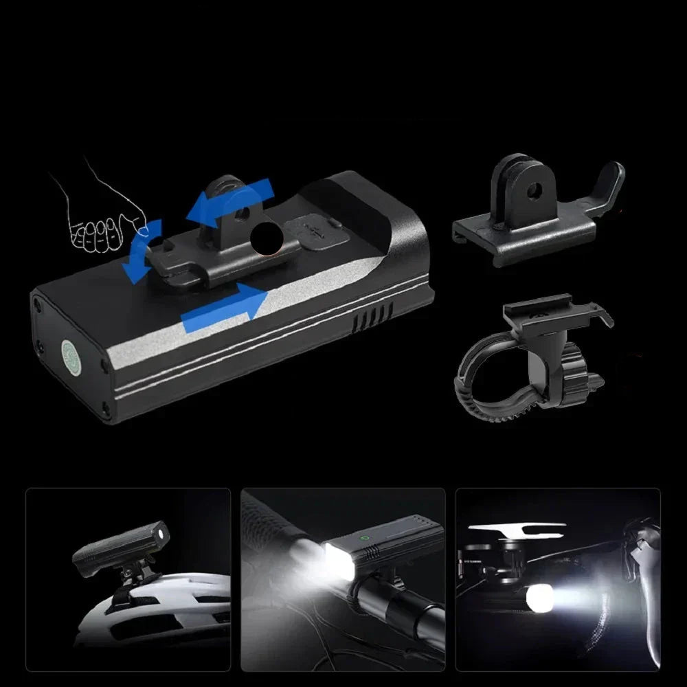 Belro 5000 Lumen bike flashlight with 12 LEDs and USB-C rechargeable battery, compact and durable electronics lighting tool