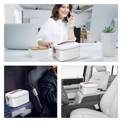 Belro 3-in-1 electric lunch box with portable design, featuring compartments for meals, suitable for travel and office use.