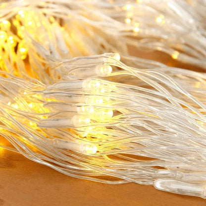 Belro LED net lights for outdoor home and garden decor, showing a grid of colorful illuminated LED lights on a garden trellis