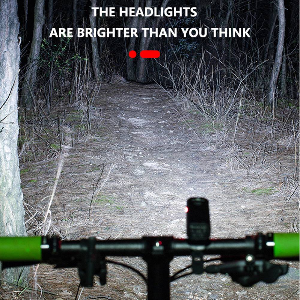 Belro bike headlights and taillights set with bright LED lights for cycling safety, mounted on a bicycle.