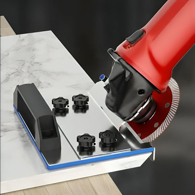 Mivoza angle grinder tile holder with 45° bevel cut guide, vibration-free for precise tile cutting and home improvement projects.
