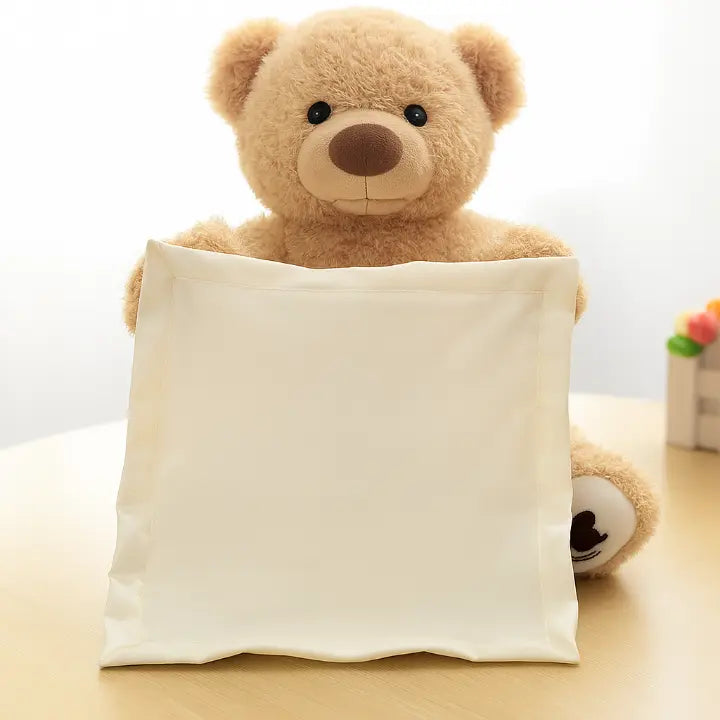 Mivoza BuddyBear peek-a-boo teddy bear plush toy with laughing sound, soft material, perfect for children and interactive play