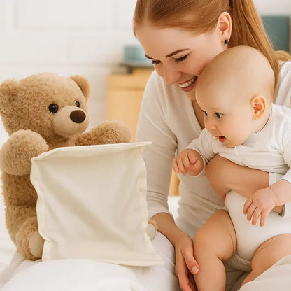 Mivoza BuddyBear Peek-a-Boo Teddy Bear plush toy with laughing sound, soft fabric, designed for children’s interactive play and comfort.