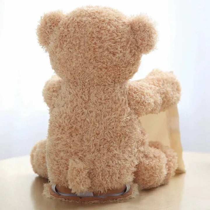 Mivoza BuddyBear Peek-a-Boo Teddy Bear plush toy with laughing sound, soft fabric, perfect for cuddling and interactive play.