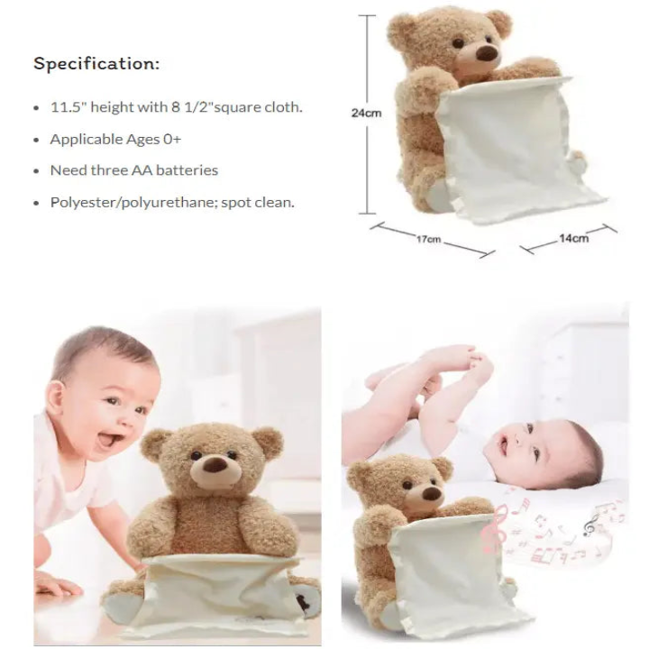 Mivoza BuddyBear Peek-a-Boo Teddy Bear plush toy with laughing sound, soft material, ideal for babies and interactive play.