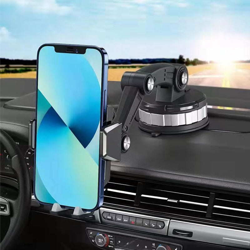Belro super-adsorption phone holder mounted on a car dashboard, adjustable electronic phone mount for secure grip and easy access.