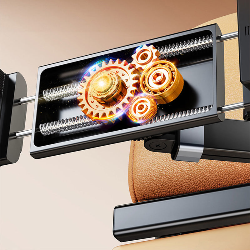 Belro car headrest tablet holder mounted on seat, adjustable electronic accessory for secure tablet display in vehicles.