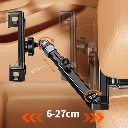 Belro car headrest tablet holder attached to headrest, adjustable mount for electronic devices in vehicle interior.