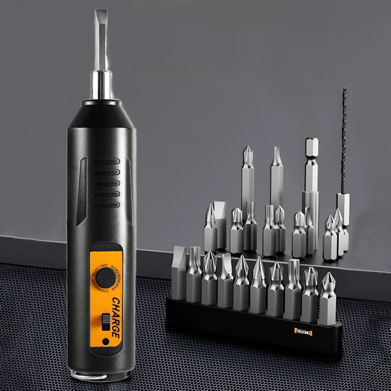 Belro portable electric screwdriver set with multiple bits and ergonomic handle, ideal for DIY and home improvement tasks.
