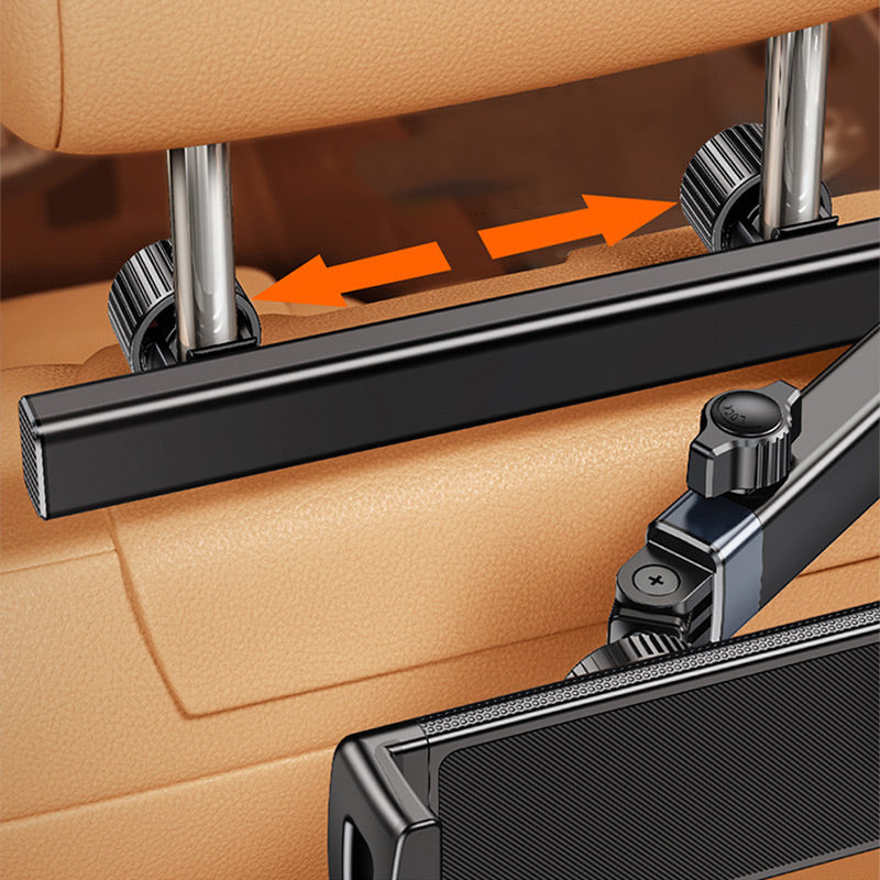 Belro car headrest tablet holder attached to car seat, adjustable mount for tablets, suitable for in-car entertainment and hands-free use.