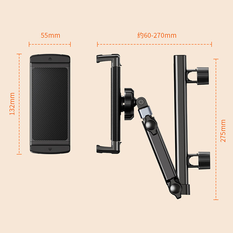 Belro car headrest tablet holder attached to a headrest, adjustable mount for tablets in a vehicle.