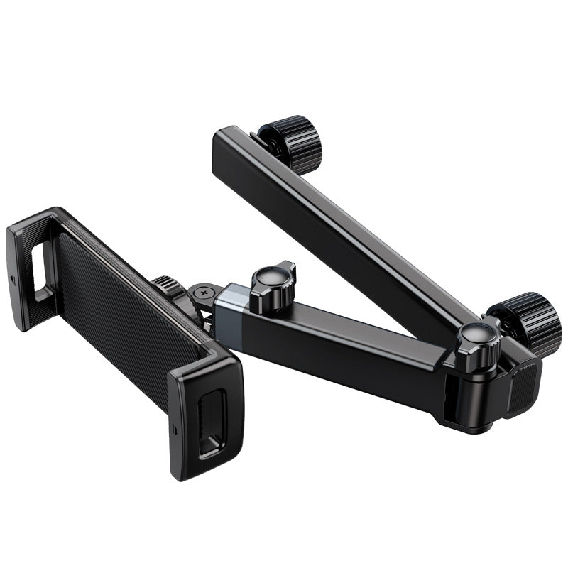 Belro car headrest tablet holder attached to headrest, adjustable electronic monitor mount for in-car entertainment.