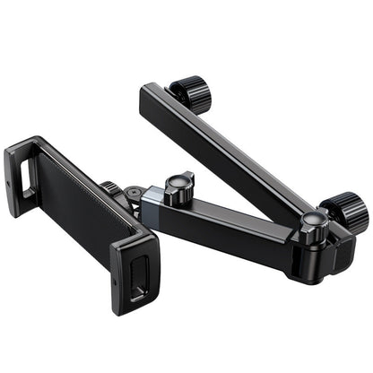 Belro car headrest tablet holder attached to headrest, adjustable electronic monitor mount for in-car entertainment.