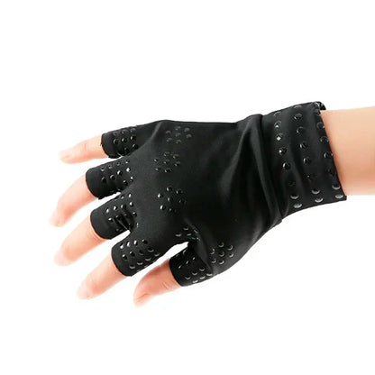 Belro fingerless magnetic compression gloves for arthritis, designed as supportive accessories with adjustable straps and breathable fabric.