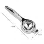 Stainless steel manual citrus press juicer for oranges and lemons by Belro, shown on a kitchen countertop.