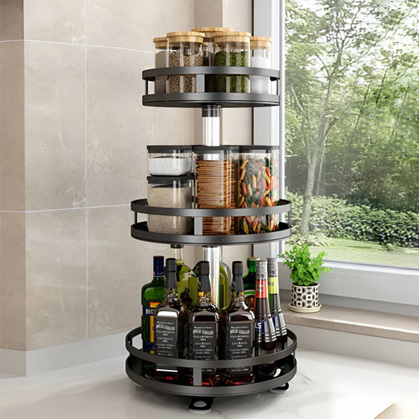 Belro 3-Tier Swivel Metal Organizer for desks, featuring three rotating shelves for efficient home and office storage.