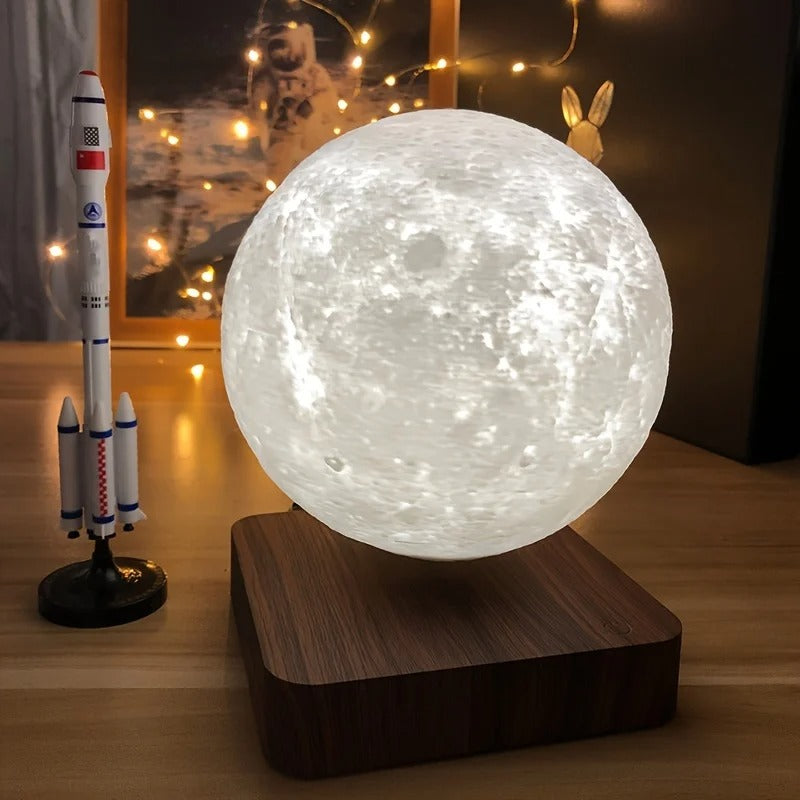 Belro floating moon lamp glowing softly, ideal as a night light for cozy lighting and decorative ambiance in a bedroom or living space.