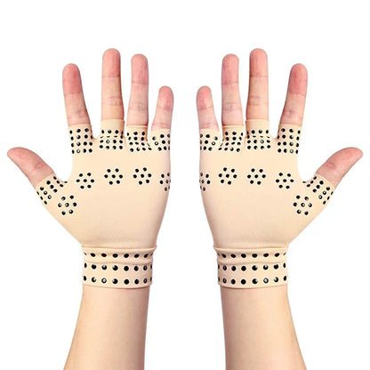 Belro fingerless magnetic compression gloves for arthritis, showing the breathable fabric and ergonomic design for hand support.