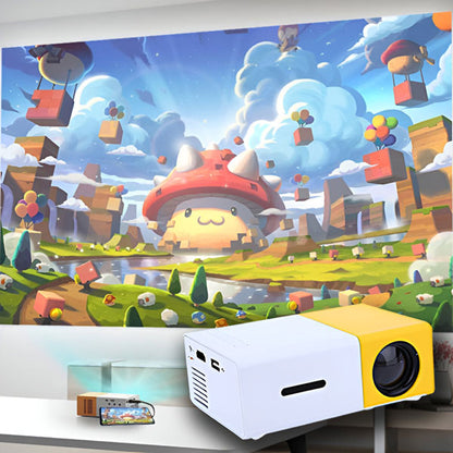 Belro high-quality HD mini home cinema projector displaying a vibrant image on a wall in a dark room.