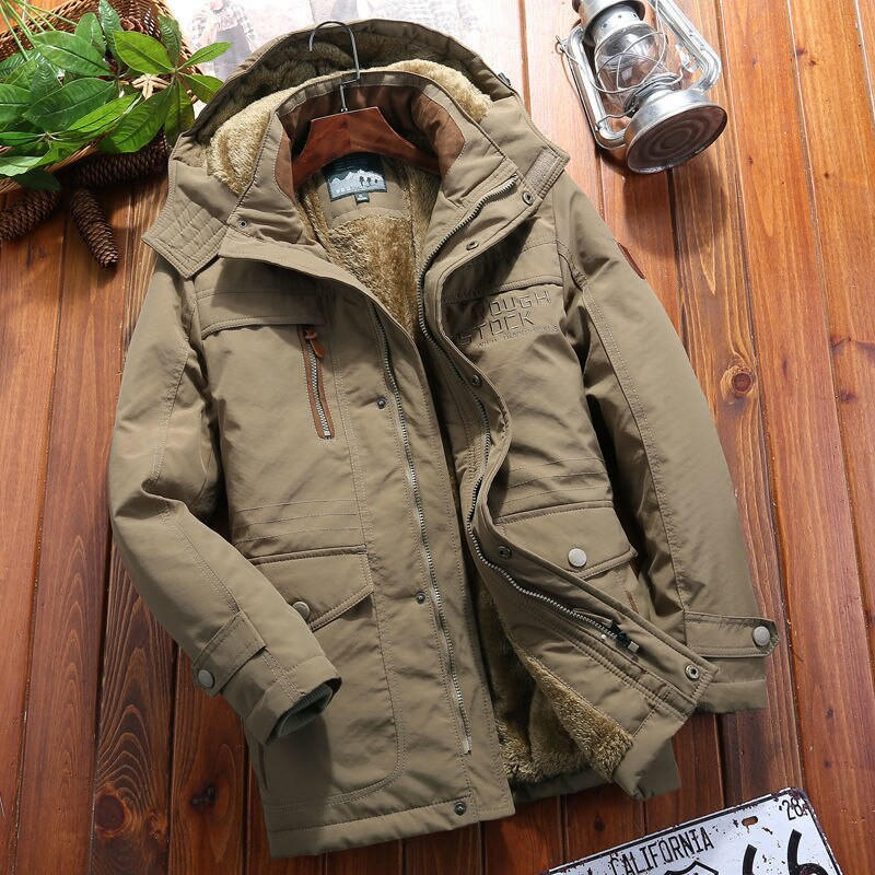 Belro multi-pocket padded fleece jacket showing front view with multiple pockets and cozy fleece material.