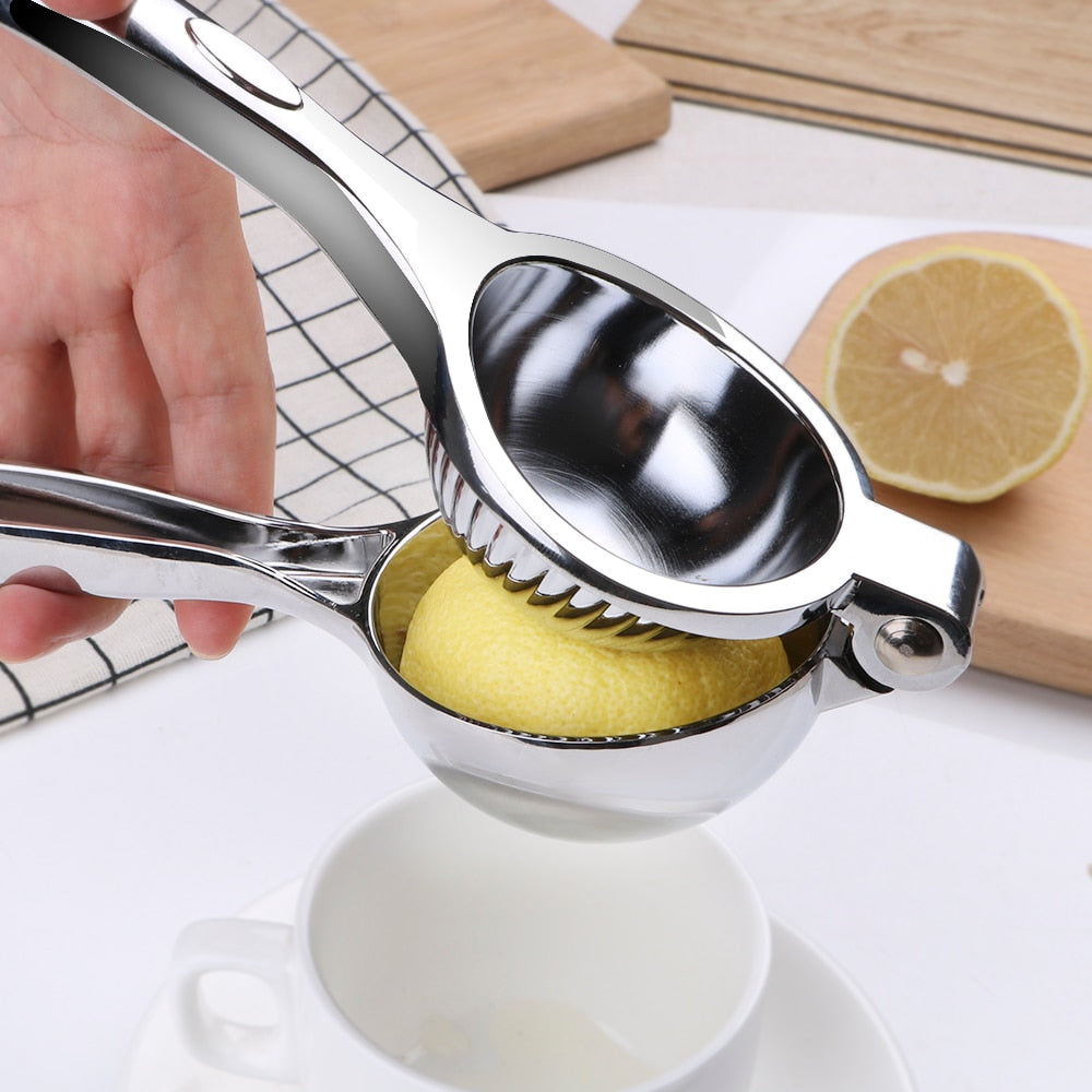 Stainless steel manual citrus press juicer for oranges and lemons by Belro, designed for efficient fruit squeezing.