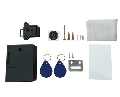 Invisible magnetic cabinet lock by Belro mounted on a wooden cabinet door, showing sleek, hidden security device for home storage.