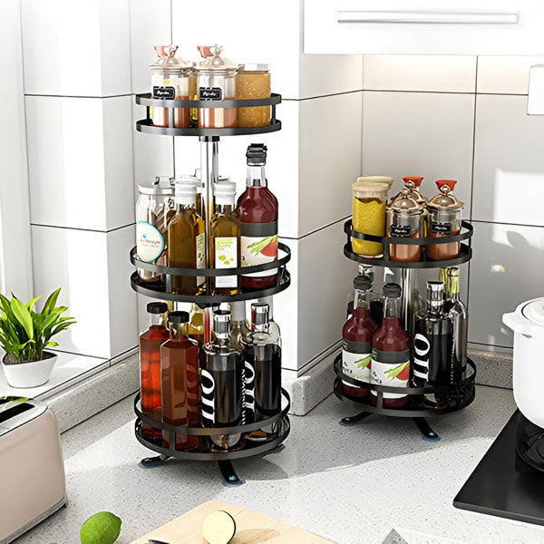 Belro 3-Tier Swivel Metal Organizer for home and garden desks, featuring rotating shelves for efficient space management.