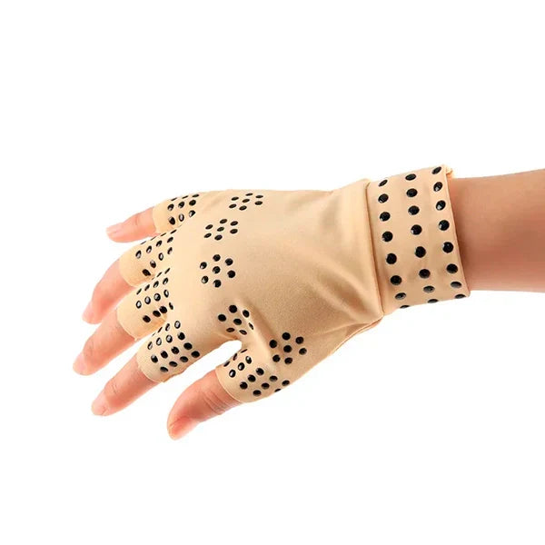 Belro fingerless magnetic compression gloves for arthritis, showing black gloves with magnetic support, designed for joint relief and flexibility.
