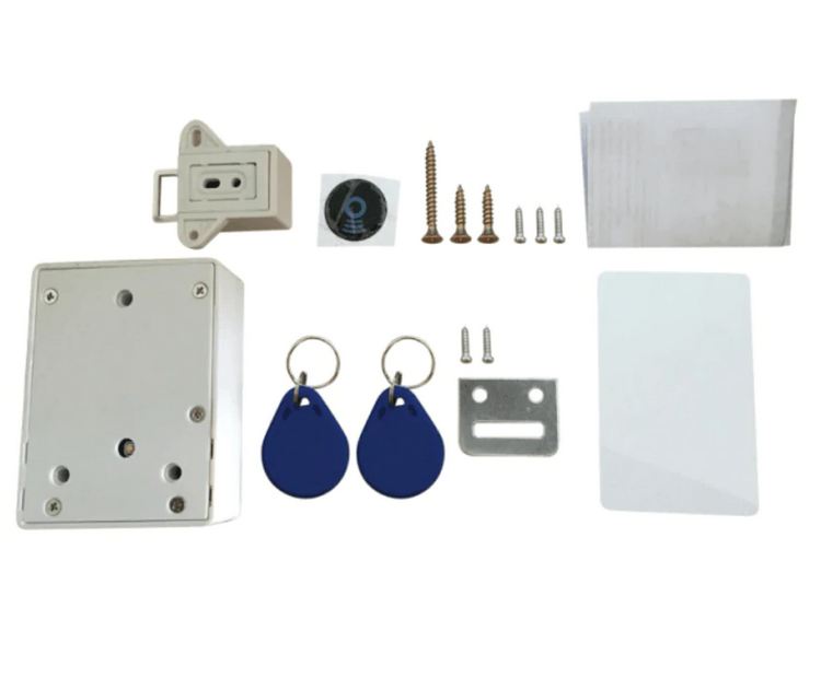 Belro Invisible Magnetic Cabinet Lock installed on a wooden cabinet door for secure storage in home and garden.