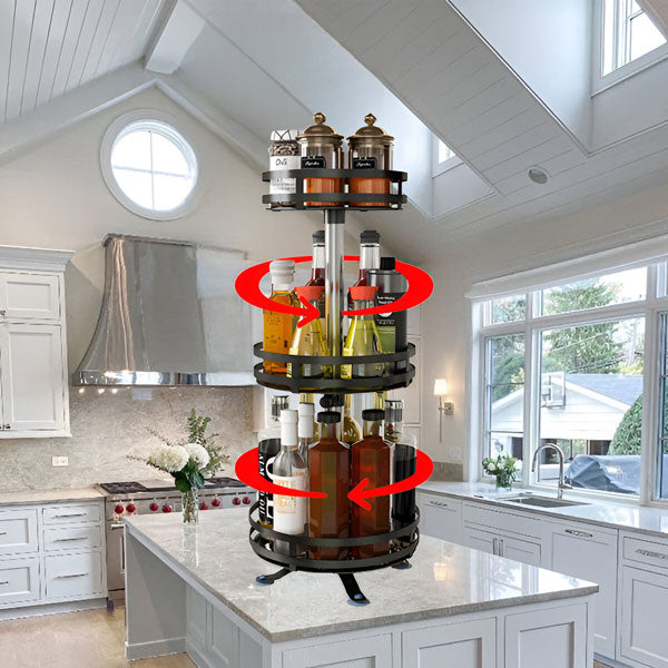 Belro 3-Tier Swivel Metal Organizer for home and garden desk storage, featuring rotating tiers and a sleek metal design.
